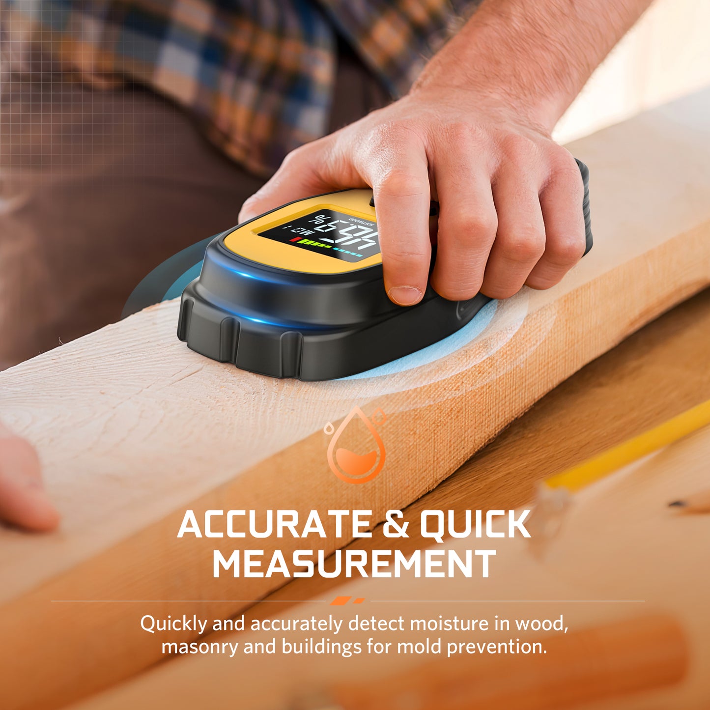 Pinless Moisture Meter - Povlen Wood Moisture Meter Digital Moisture Detector for Lumber Drywall Firewood Masonry Woodworking Plaster Floor Concrete Building with LCD Display Sound Alarm