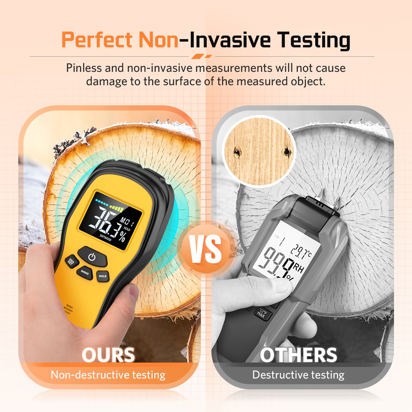 Pinless Moisture Meter - Povlen Wood Moisture Meter Digital Moisture Detector for Lumber Drywall Firewood Masonry Woodworking Plaster Floor Concrete Building with LCD Display Sound Alarm