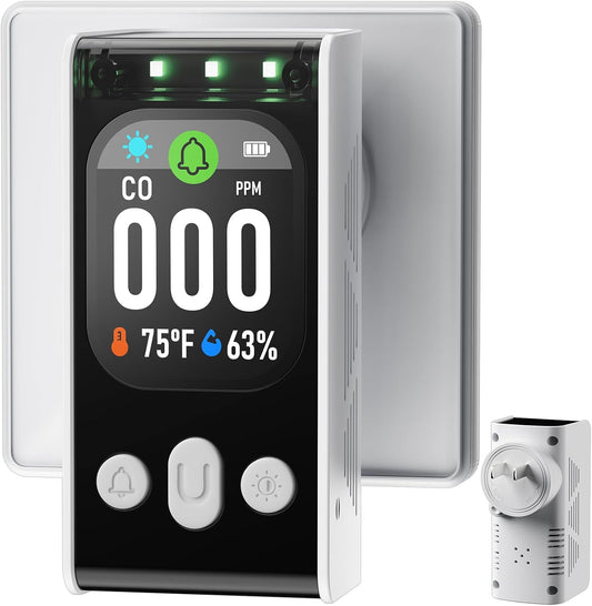 Carbon Monoxide Detectors Plug in - 3 in 1 Carbon Monoxide Detector Plug in Wall with Temp Humidity Sensor 24/7 CO Detector with Clear LCD Display Sound & Light Alarming for Home Kitchen RV Travel