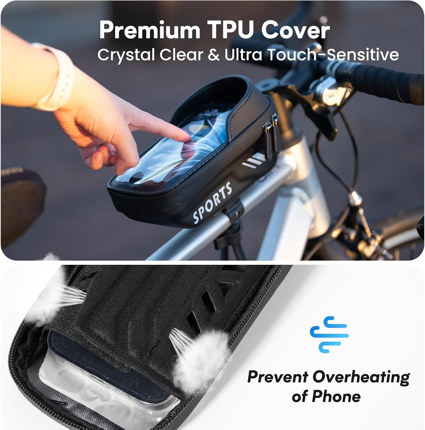 Waterproof Bike Frame Bag - Bike Phone Holder Touchscreen Bicycle Top Tube Bag for Cycling, Large Storage Bike Bag Fits Phones Under 7" for Road Bike