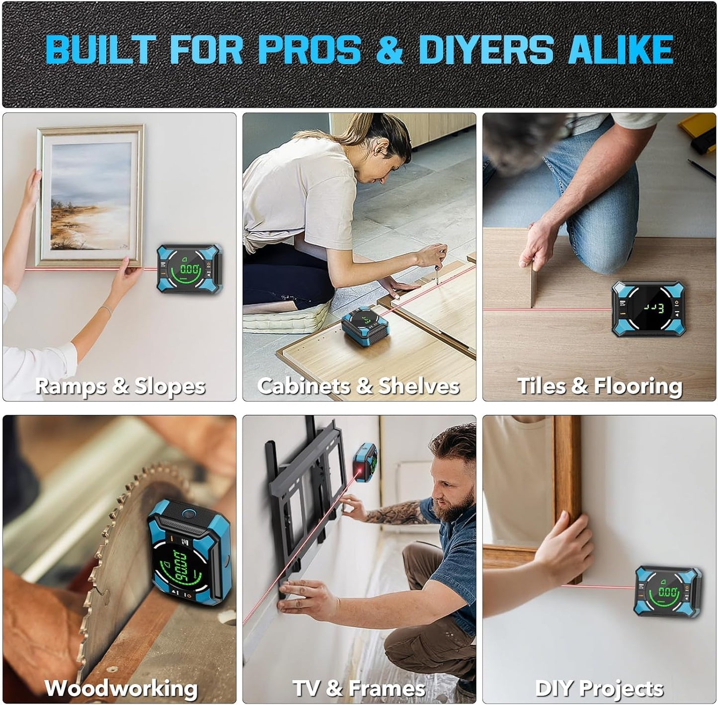 Laser Level with Digital Angle Finder - 3 in 1 Lazer Leveler Tool Digital Angle Gauge Wall Laser Level for Hanging Frames & Picture, Diy Project