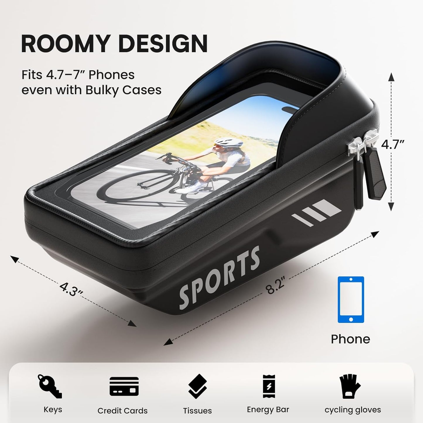 Waterproof Bike Frame Bag - Bike Phone Holder Touchscreen Bicycle Top Tube Bag for Cycling, Large Storage Bike Bag Fits Phones Under 7" for Road Bike