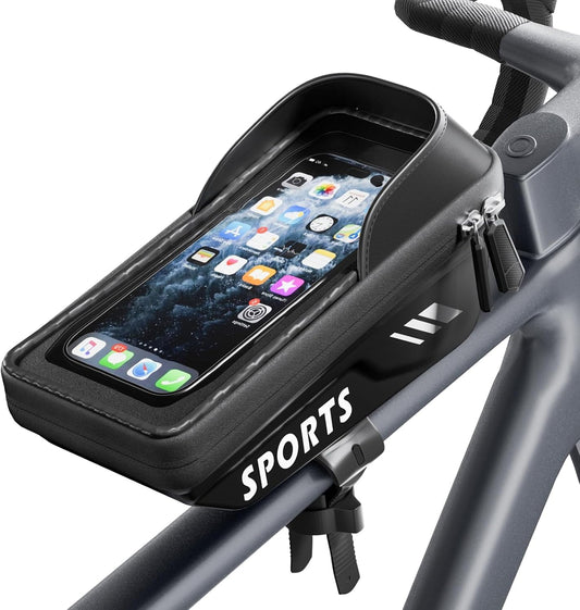 Waterproof Bike Frame Bag - Bike Phone Holder Touchscreen Bicycle Top Tube Bag for Cycling, Large Storage Bike Bag Fits Phones Under 7" for Road Bike
