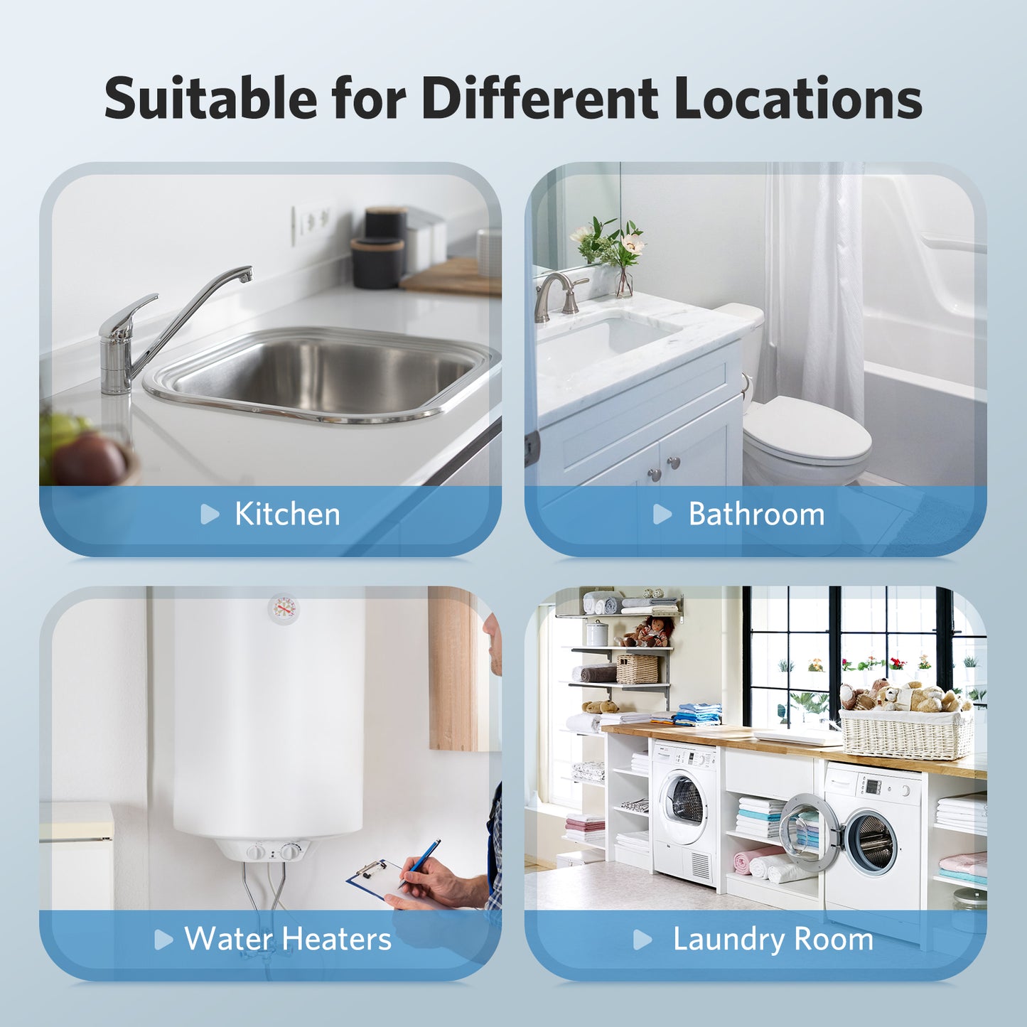 Water Sensor Alarm Leak Detector - 3 Packs Water Leak Sensor with 95dB Audio Alarm Water Leak Detector with Leak and Drip Alert Water Alarm Sensor for Kitchen Bathroom Basement Laundry Room Garage