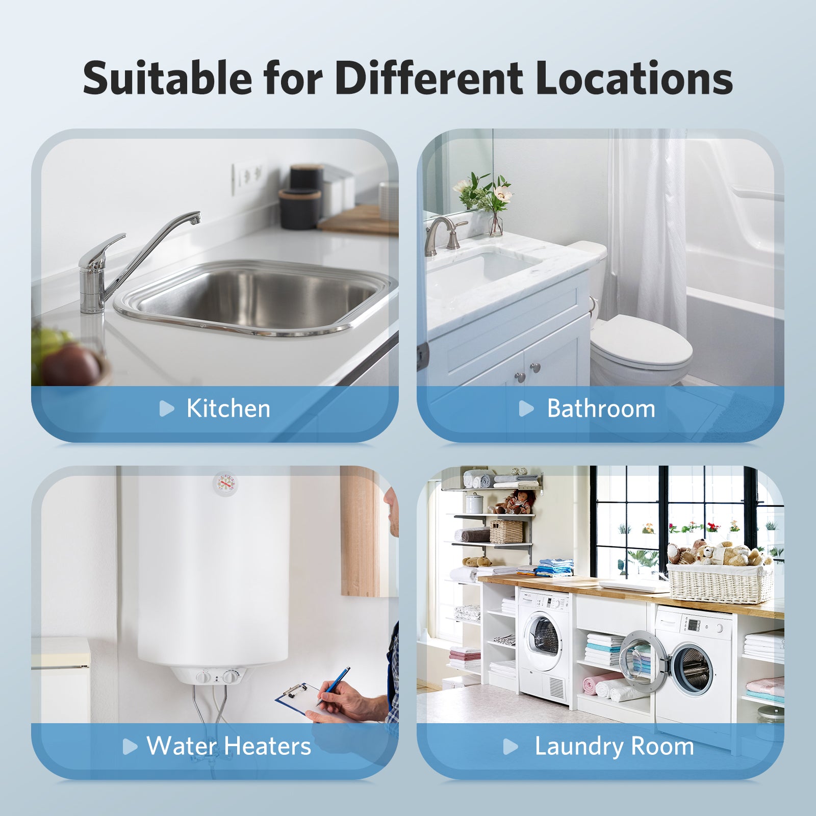 Water Sensor Alarm Leak Detector - 3 Packs Water Leak Sensor with 95dB Audio Alarm Water Leak Detector with Leak and Drip Alert Water Alarm Sensor for Kitchen Bathroom Basement Laundry Room Garage