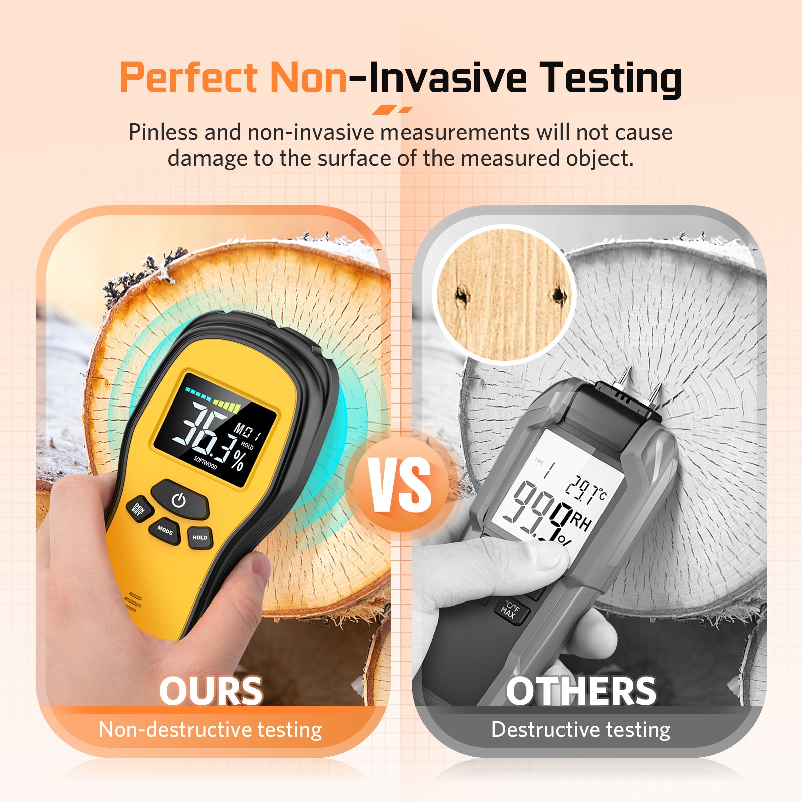 Pinless Moisture Meter - Povlen Wood Moisture Meter Digital Moisture Detector for Lumber Drywall Firewood Masonry Woodworking Plaster Floor Concrete Building with LCD Display Sound Alarm